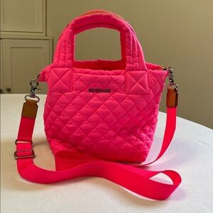 MZ Wallace Neon Pink Bright Fuchsia Quilted Mini Metro Deluxe Tote Crossbody Bag